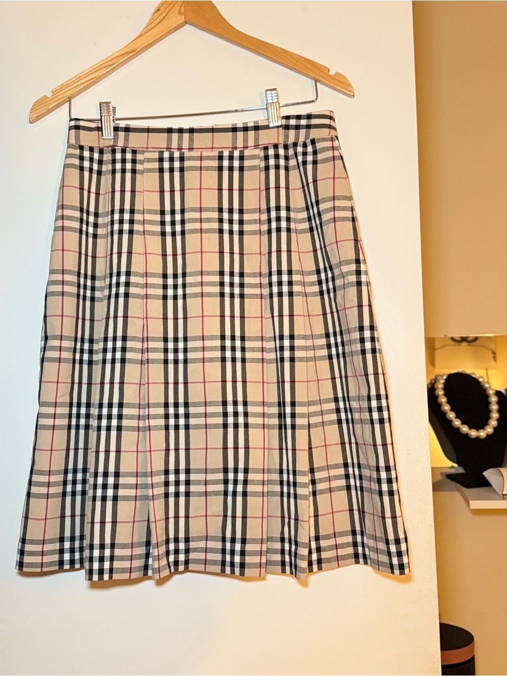 Classic Beige Plaid A-Line Skirt